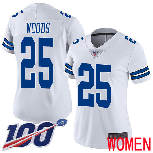 Women Dallas Cowboys Limited White Xavier Woods Road #25 100th Season Vapor Untouchable NFL Jersey